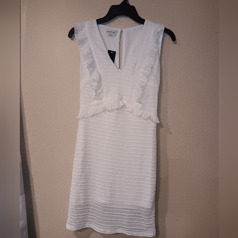 Bebe White Ruffle Mini Dress Sz S New